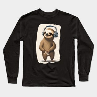 Sloth with Headphones Long Sleeve T-Shirt